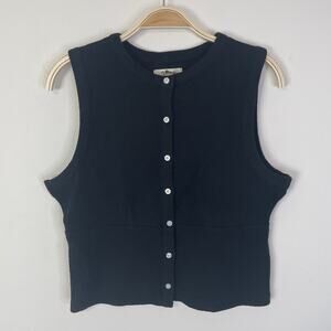 Madewell Split-Crewneck Cardigan Tank Top Medium Black NP838 Minimal Casual